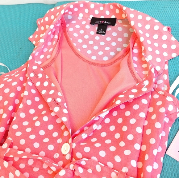 NWT Amy's Closet Girls Polka Dot A-Line Chiffon Belted Dress Lined Size 6 - Picture 8 of 8